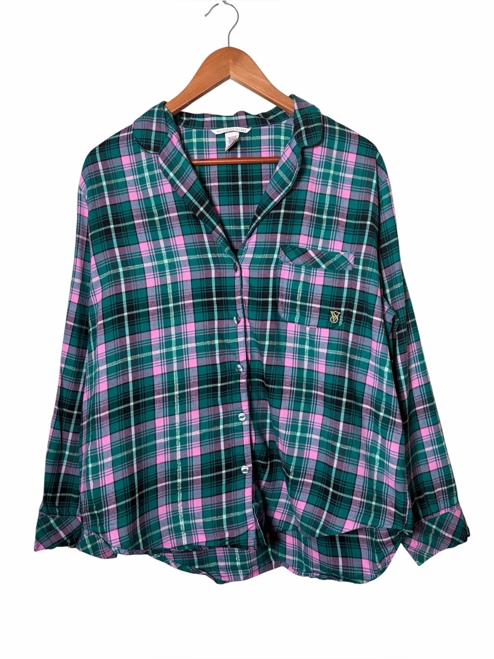 Victorias Secret Cotton Modal Emerald Green & Pink Plaid Pajama Set Medium - Picture 2 of 13